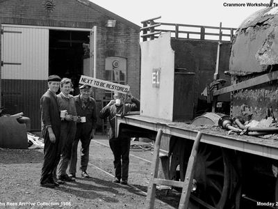 Another sunny day at Cranmore on the East Somerset Railway that can only mean one thing ? .. yep ... time for another cup of tea ( Yorkshire I Hope ) we see from left to right George Shields - Jeff Bown - Arthur Young and Dean knight during a break on the